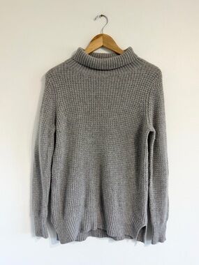 White + Warren Cashmere grey sweater waffle textured knit mockneck